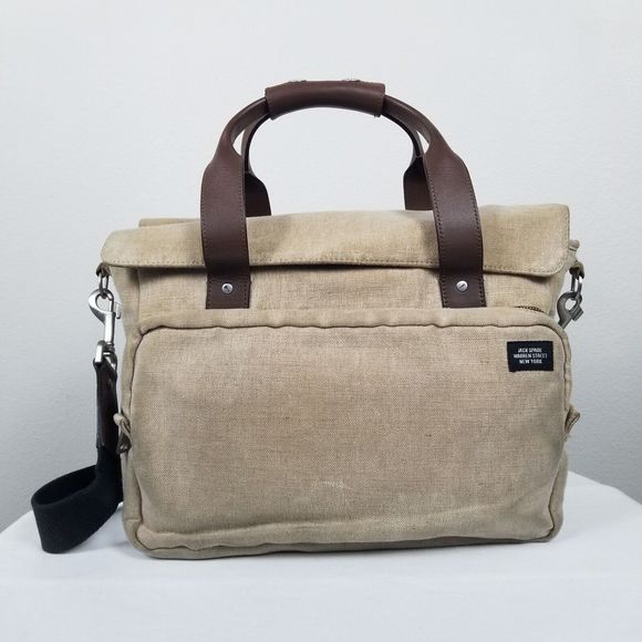 Jack Spade Bags Jack Spade Rare Stone Burlap Canvas Survey Leather